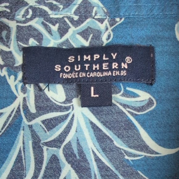 Simply Southern Blue Pineapple Casual Button Down Shirt - Picture 6 of 7